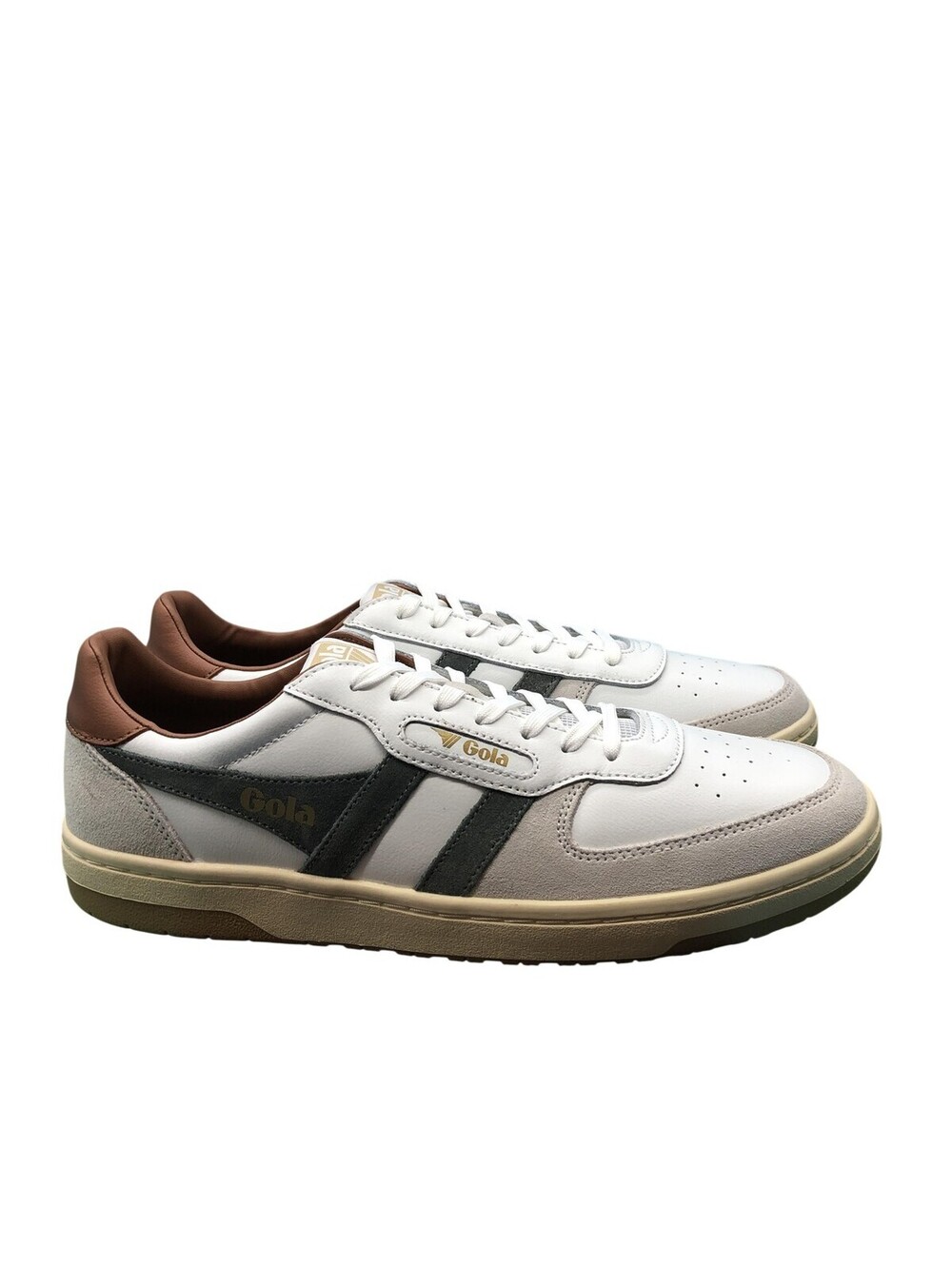 Gola Hawk Trainer Shoes Mens Size 11 White Conifer Umber Leather Sneaker Low Top